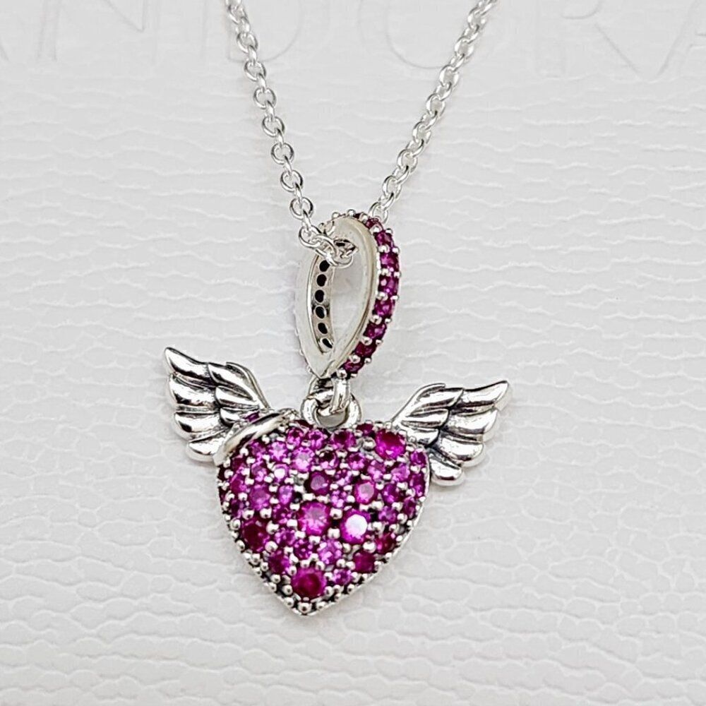 Pandora Pink Heart & Angel Wings Necklace